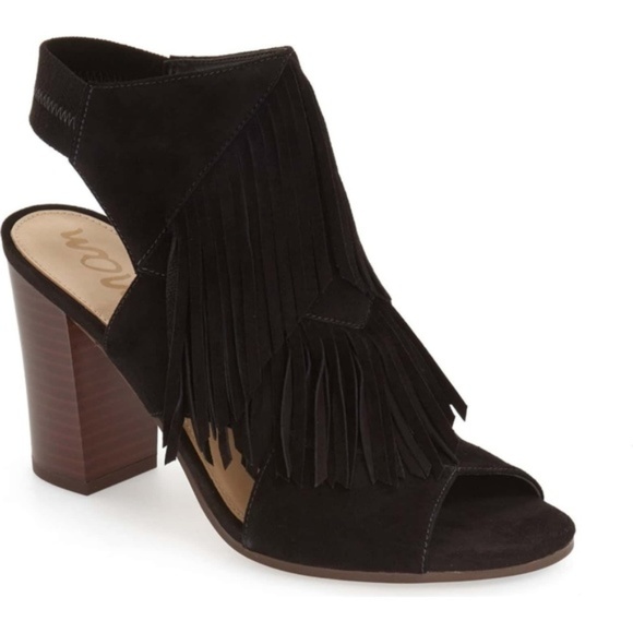 Sam Edelman Elaine Black Suede Fringe Heel 6.5 Womens - Picture 6 of 7